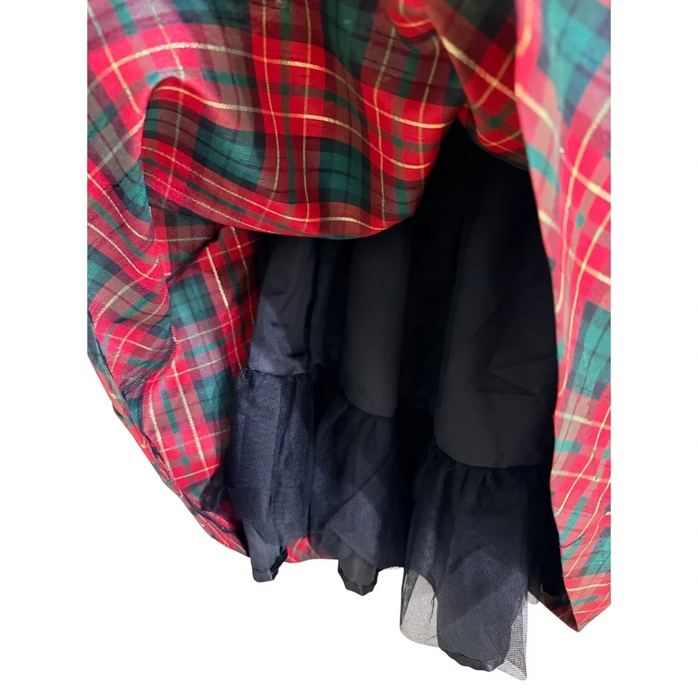 Gymboree Plaid Holiday Dress Girls 7 Red Green Velvet Bodice Bow Christmas